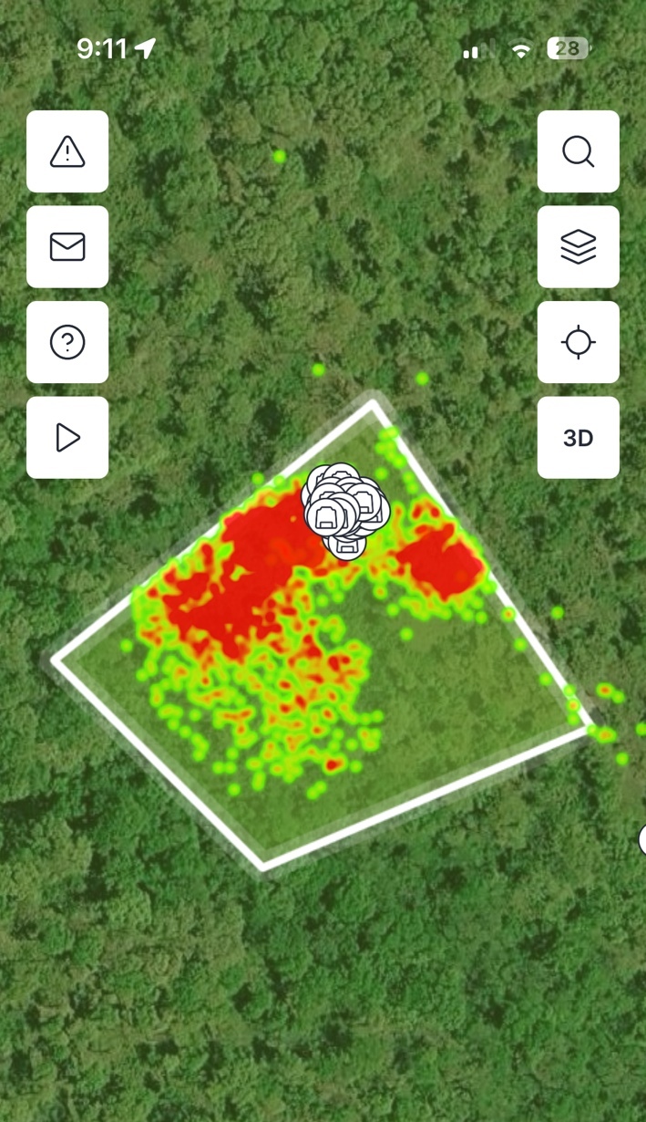 A Nofence map showing the planned grazing area and recorded herd activity.